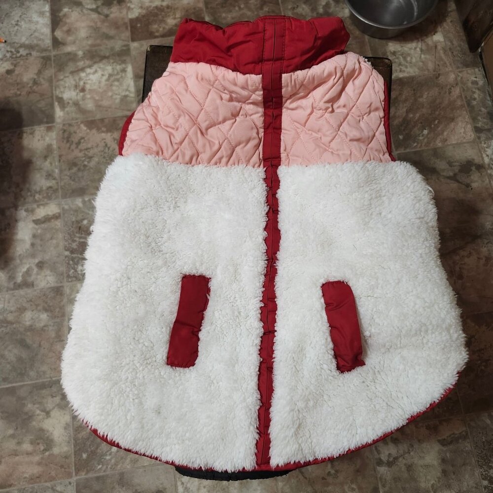 Vibrant Life Size Large Quilted Dog Vest Sherpa Jacket Red/Pink Velcro - Picture 2 of 8